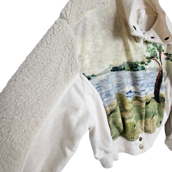 Anthropologie Daily Practice Faux Shearling Landscape Graphic Crop Jacket Sz XS - Picture 6 of 11